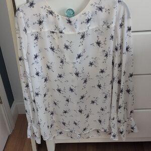LOFT Cream Blouse with Gray Floral Design